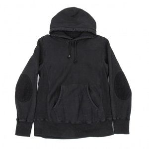 Junya Watanabe black cotton fleece elbow patch hoodie